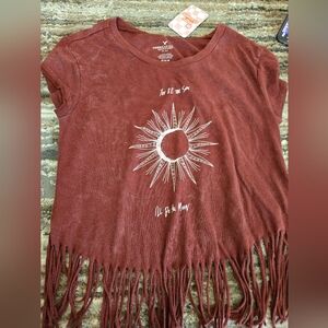 American Eagle Outfitters Brown Fringe Tee